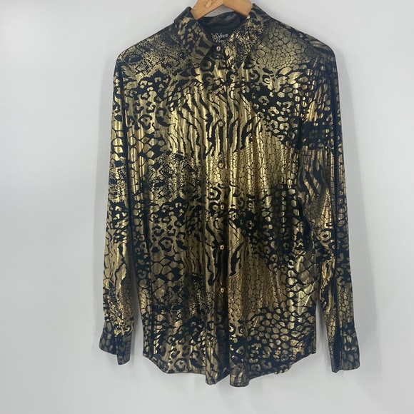 Vintage Silver Threads black and gold gothic   metallic silky button down shirt - Picture 7 of 10